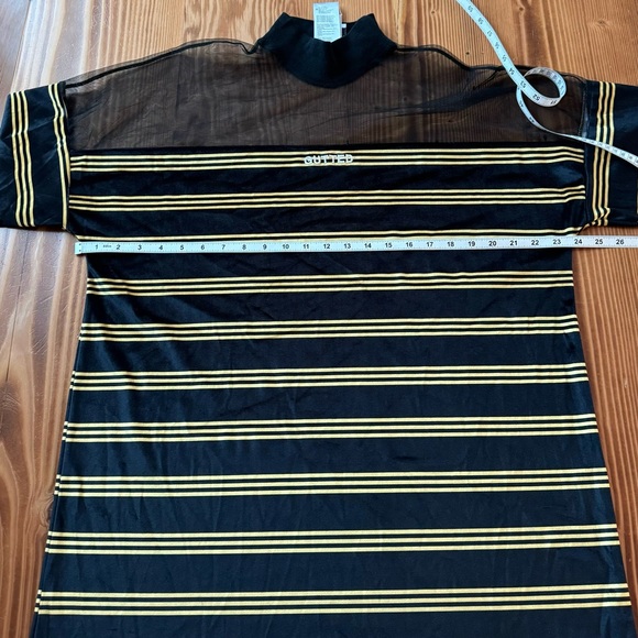 The Ragged Priest Velour Stripe GUTTED Mesh Panel T-Shirt Dress - Picture 11 of 12